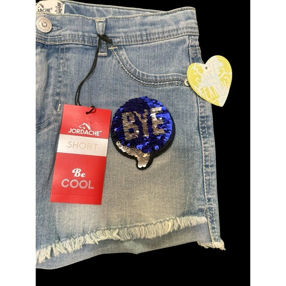 NWT Jordache Flip Sequin “Hi/Bye” Girls Sequin Denim Shorts Lightwash Waist 16 - Picture 3 of 7